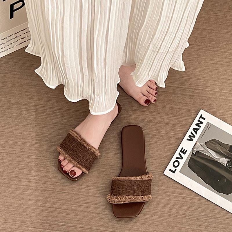 

trend fashion Designer Summers Tassels Women Slippers Fashion Elegant Open Toe Flats Slides Shoes Ladies Casaul Outdoor Beach Sandalias