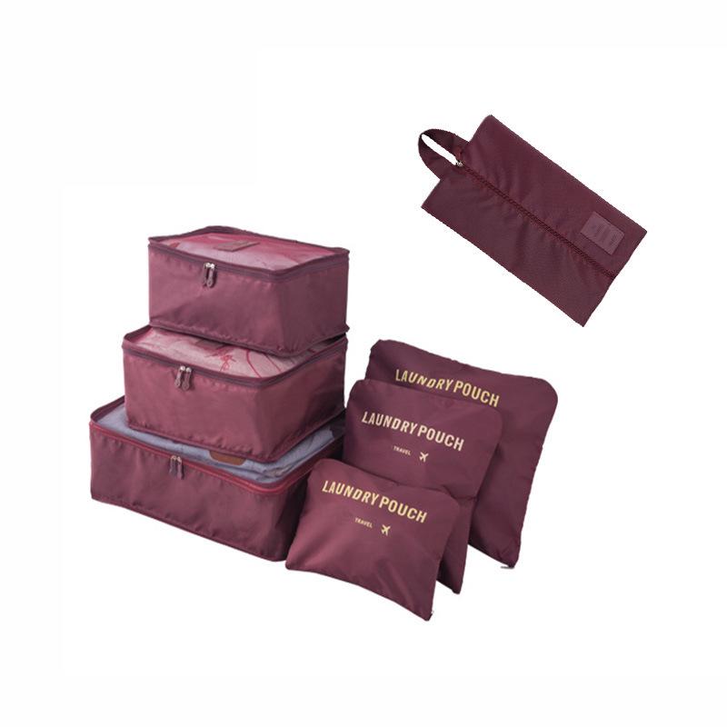 Portable 7-Piece Travel Storage Bag Set with Shoe Bag - Large Capacity for Clothes and Luggage Organization