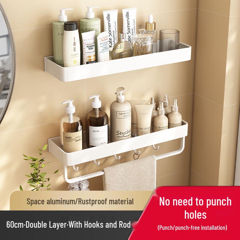 White No-Drill Wall-Mounted Bathroom Organizer and Vanity Shelf
