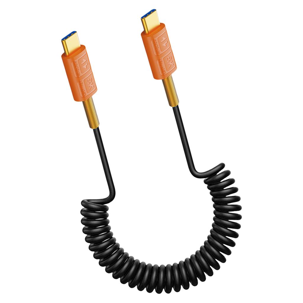 USB4 Type C Spring Coiled Cable Cord 240W Power Delivery Support 40Gbps Data Transmission Speed 8K 60Hz Resolution