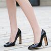 Square head fashion light mouth high heel single shoes women's thick heel patent leather red dress bridal wedding shoes work shoes women