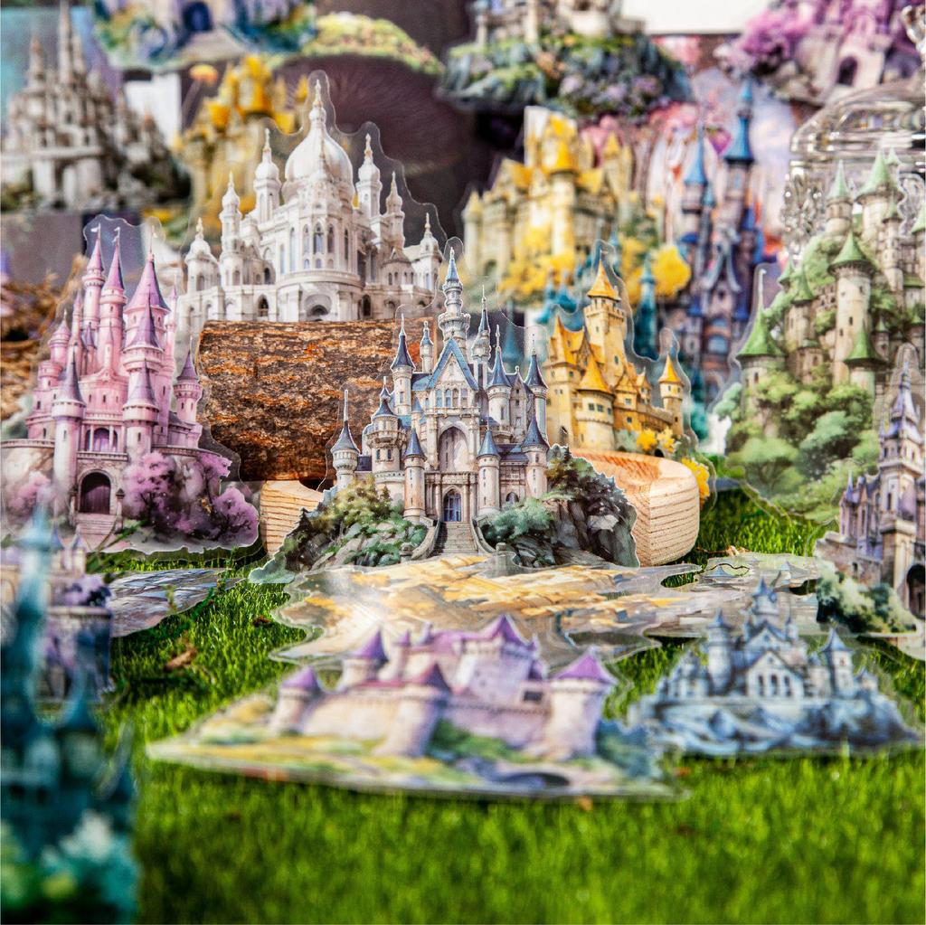 Fantasy Castle 3D Landscape PET Stickers - Retro Creative DIY Journal Stickers