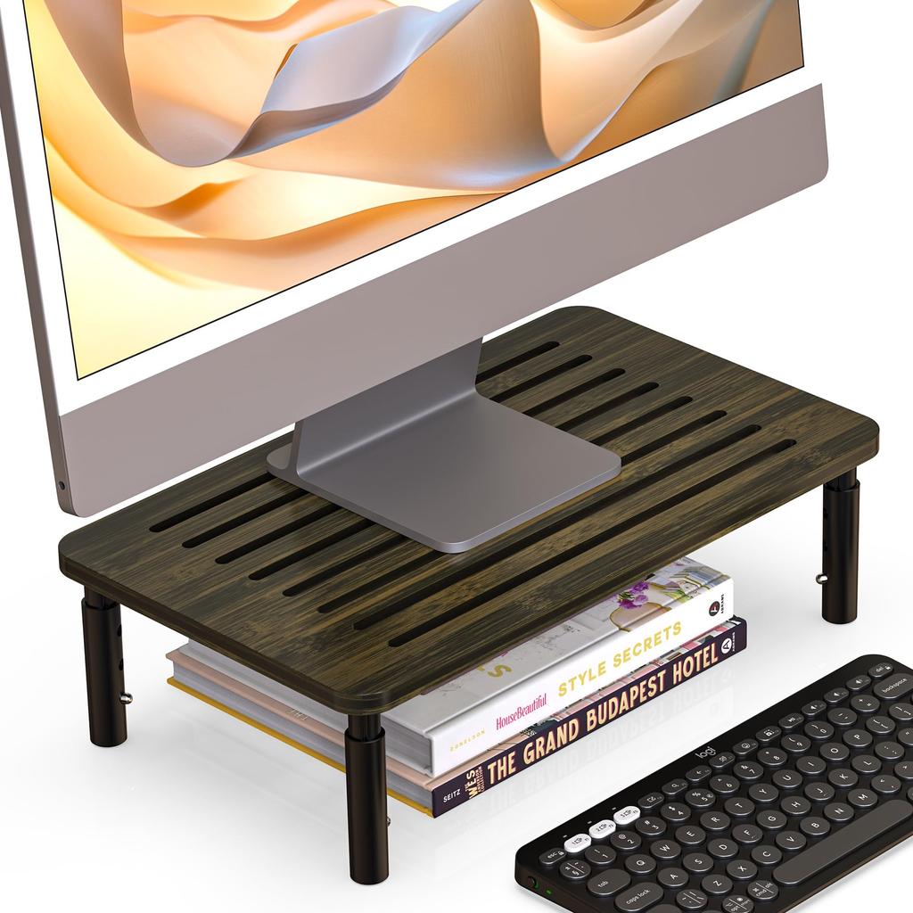 WELL WENG Monitor Desktop PC Height with PC Monitor Computer Desktop Desktop Display No Tools Made from Natural Bamboo In Black and Wenge Stand,