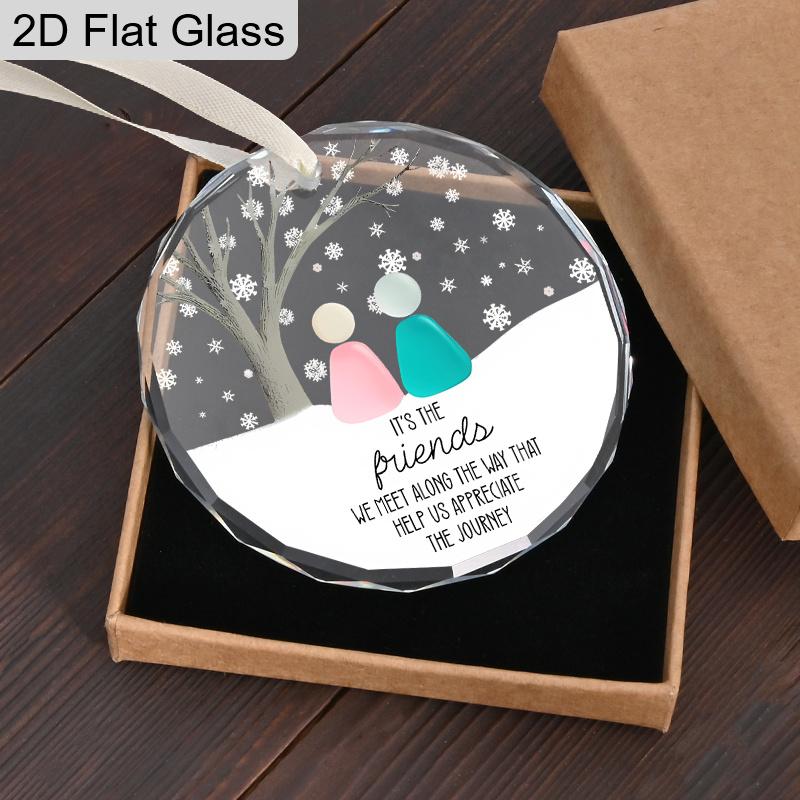 Glass Friends Hanging Ornament with Rock Golem Pattern - Transparent Tree Toppers with Friendship Quotes - Ideal Christmas Gift for Friend