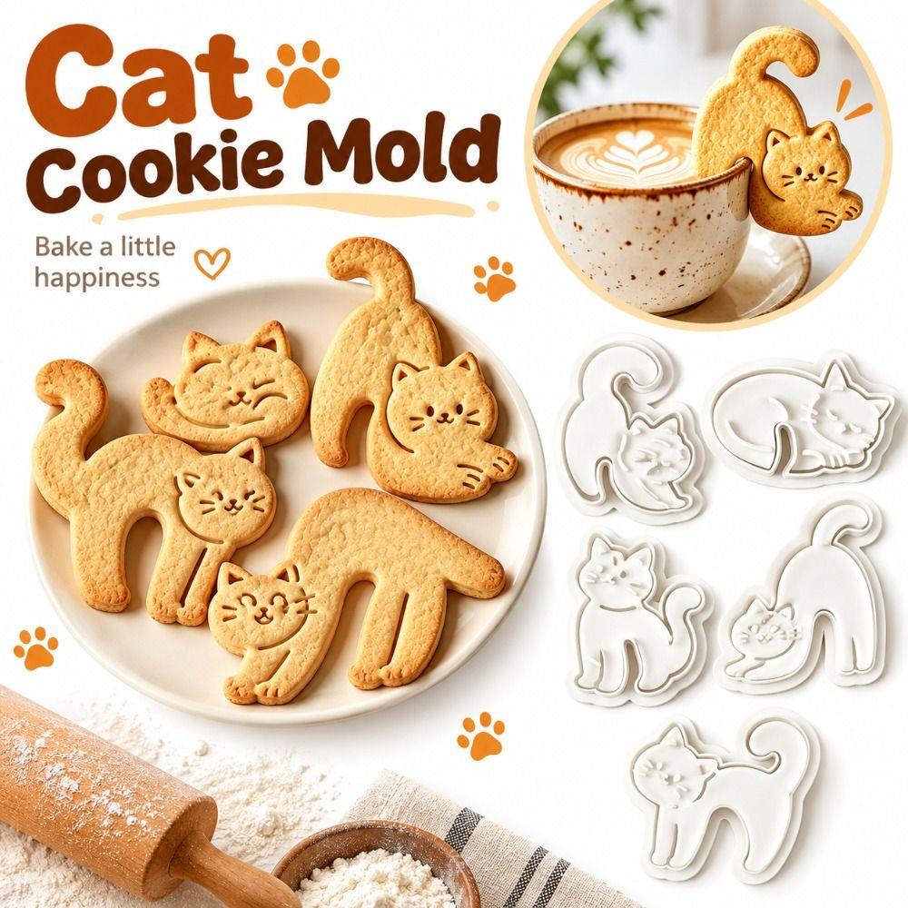 Cartoon Cat Cat Cookie Mold Hanging Cup Cookie Press New Cat Baking Stamp Coffee Cup Decoration