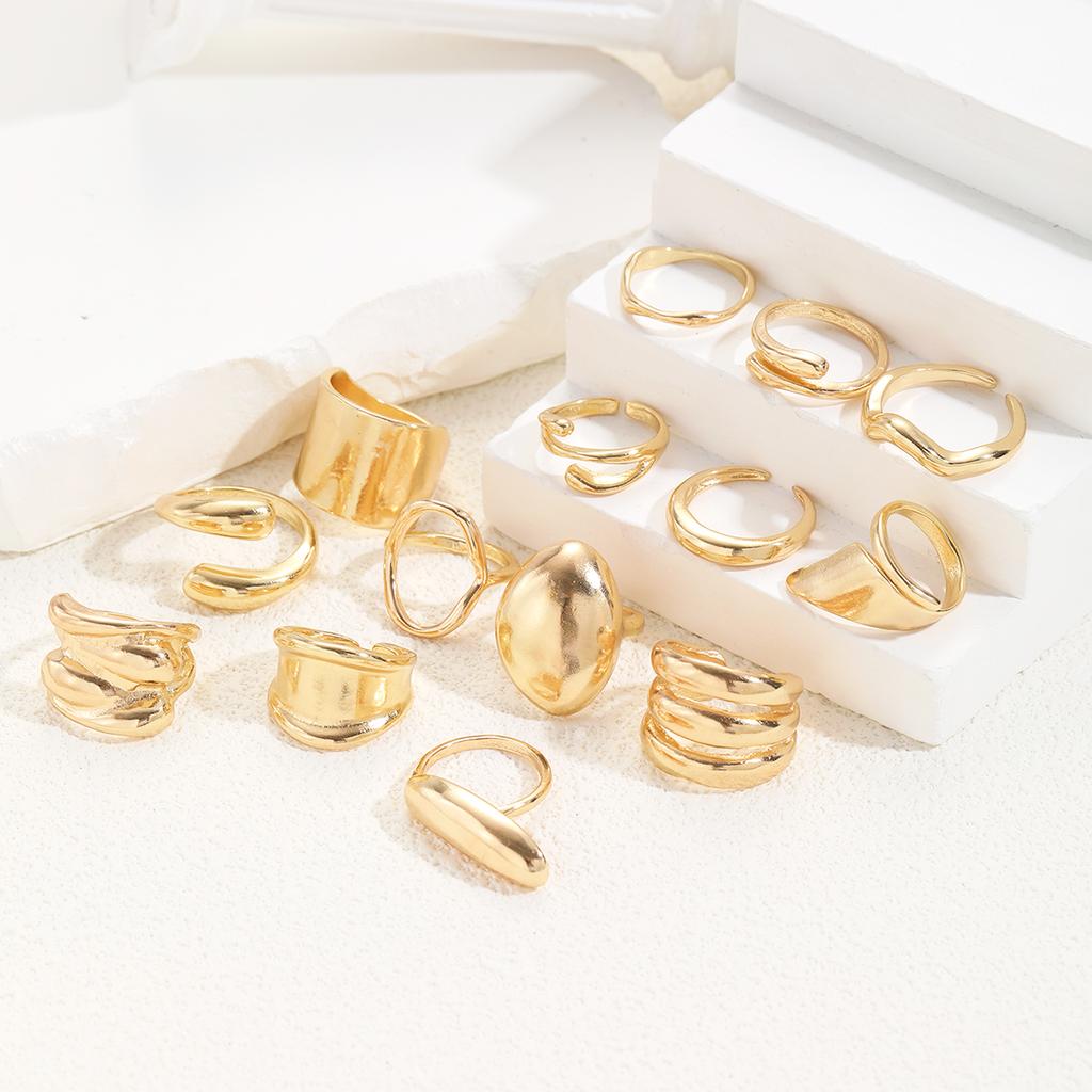 14 Piece Simple Luxury Ring Set for Women Smooth Wide Face Irregular Geometric Shapes Ring Fashion Daily Wear Party Jewelry Gift