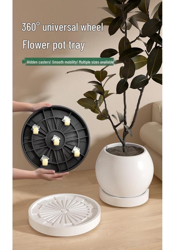 Wheeled Mobile Flower Pot Tray with Hidden Universal Wheels - Thickened Plastic Base