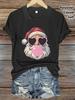 Ladies Christmas Claw Print Tshirt Soft Round Neck Short Sleeved With Christmas Hat And Snowflake Design Casual Holiday Top