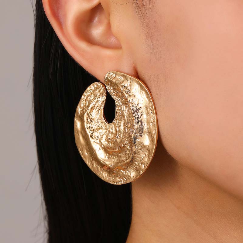 Exaggerated Metal Geometric Texture Stud Earrings for Women Vintage Gold Color Irregular Personality Earring Jewelry Party Gifts