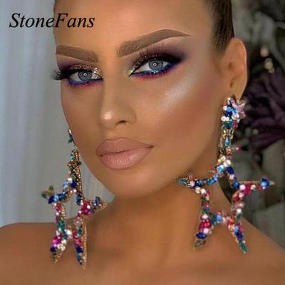 Stonefans New Crystal Big Star Pendant Dangle Earrings for Women 2021 Aesthetic Statement Earrings Accessories Wedding Wholesale