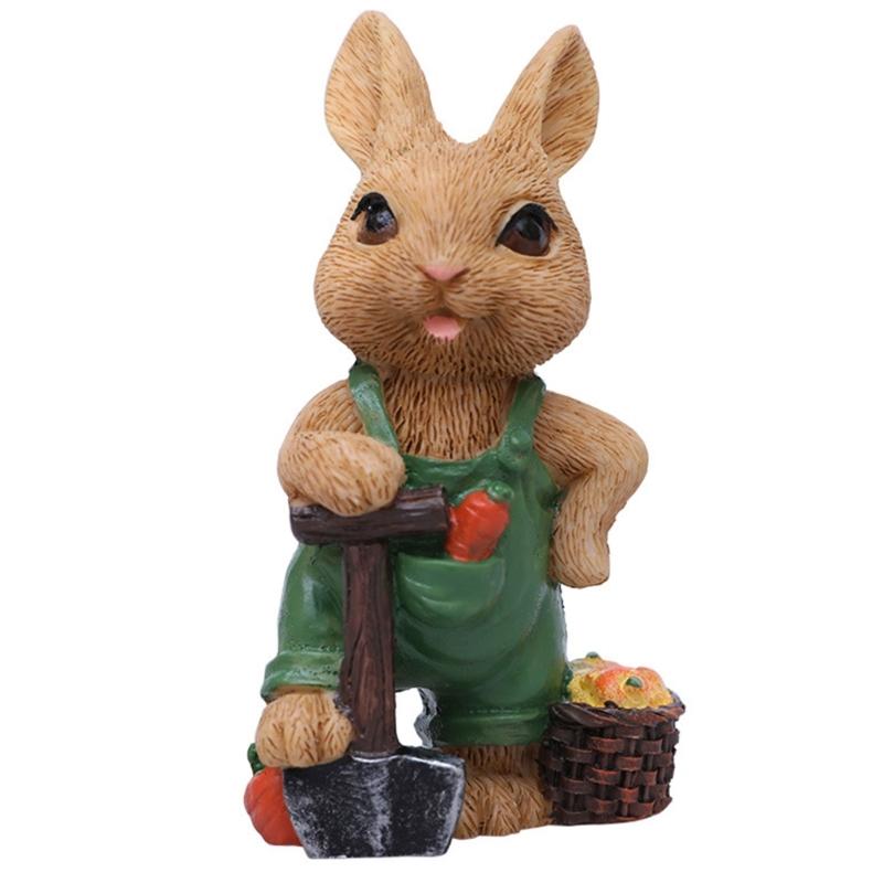 2Pcs Easters Bunnies Sculptures Resins Animal Ornaments Rabbit with Cart Figurines for Balconies Patios or Home Decors