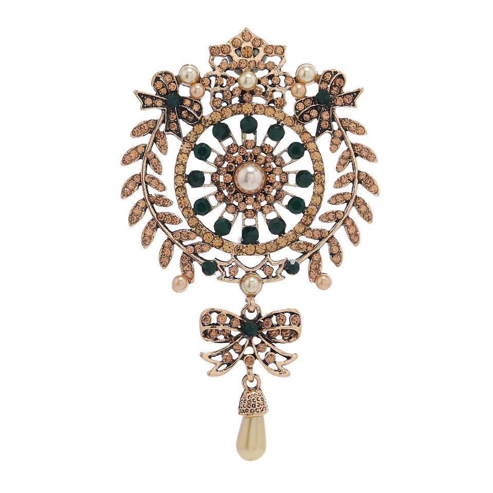 Vintage Baroque Bow Rhinestone Brooch Pin