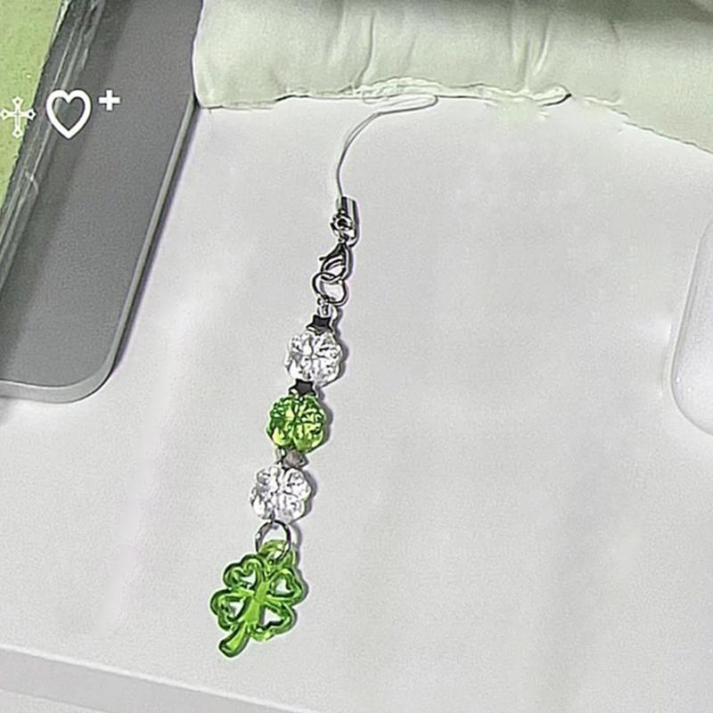Y2K Trendy Lucky Grass Star Bear Phone Charms Sweet Four-Leaf Clover Beaded Keychain Bag Pendant Decoration For Women Girls Gift