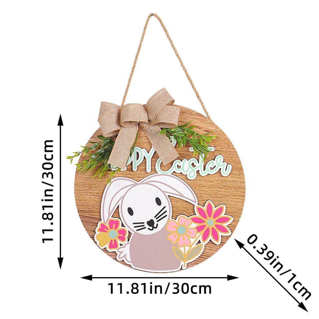 Easter Wooden Bunny Hanging Sign Decor Happy Easter Door Ornament Home Wall Rustic Bow Plant Decorative Plaque Festival Party