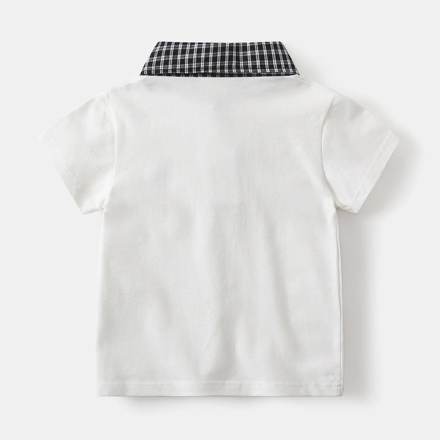 Boys Short Sleeve Shirt with Plaid Collar Summer Thin Fashion Tops for Toddler Kids Baby High End T Shirt
