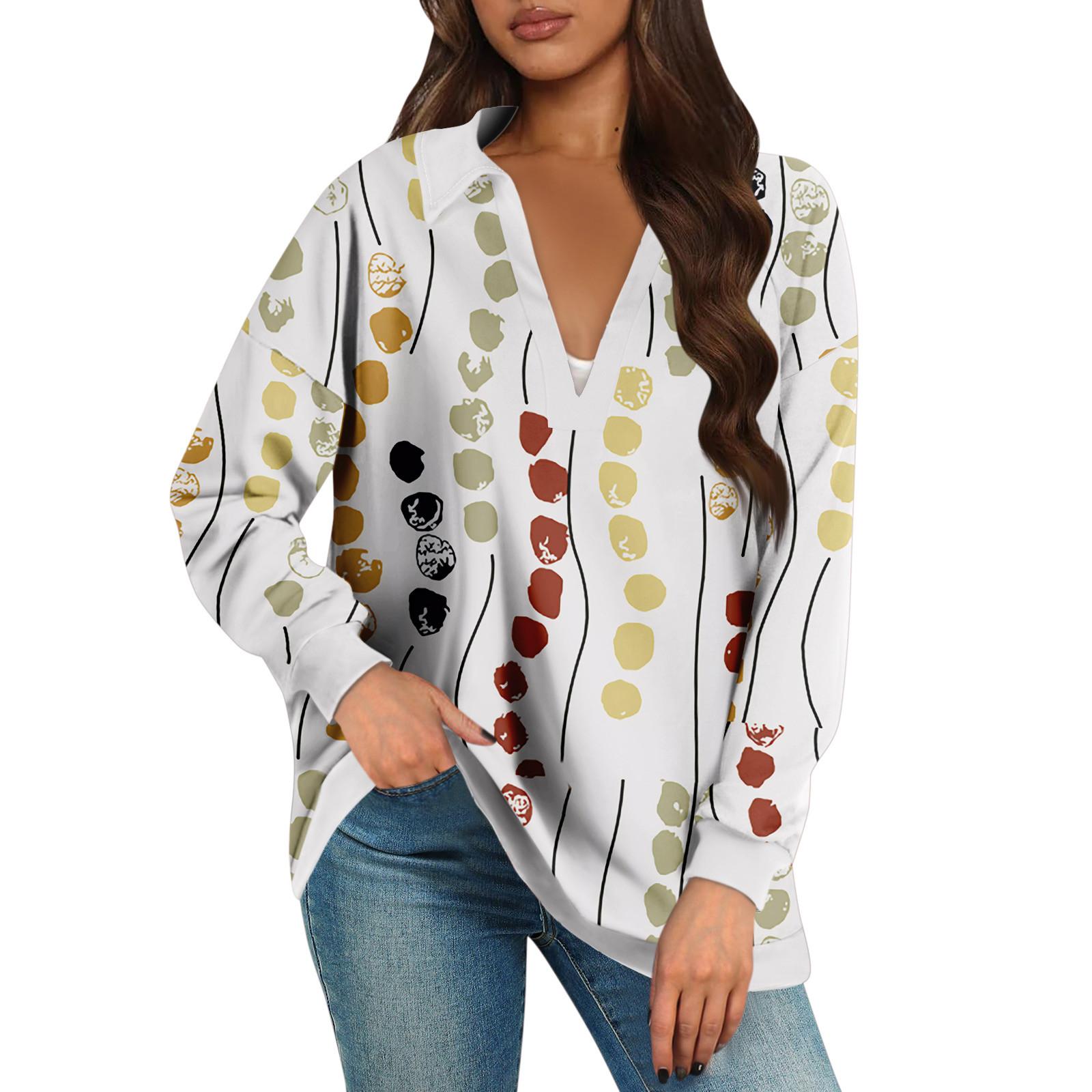 

Женские свободные толстовки осенние топы с длинным рукавом V-образным вырезом повседневный пуловер с принтом топ милая повседневная одежда XL жёлтый