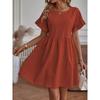 Solid-Color Pocket Women's Dress Solid Loose Short sleeve Women clothes round Neck Dress Women