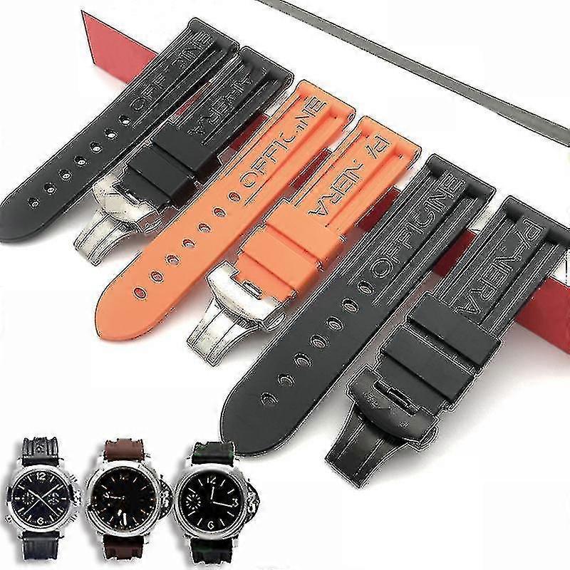 Butterfly Buckle Watch Strap Black Watch Band Silicone Rubber Watch Band Replacement For Panerai Strap Tools Steel Buckle - ya