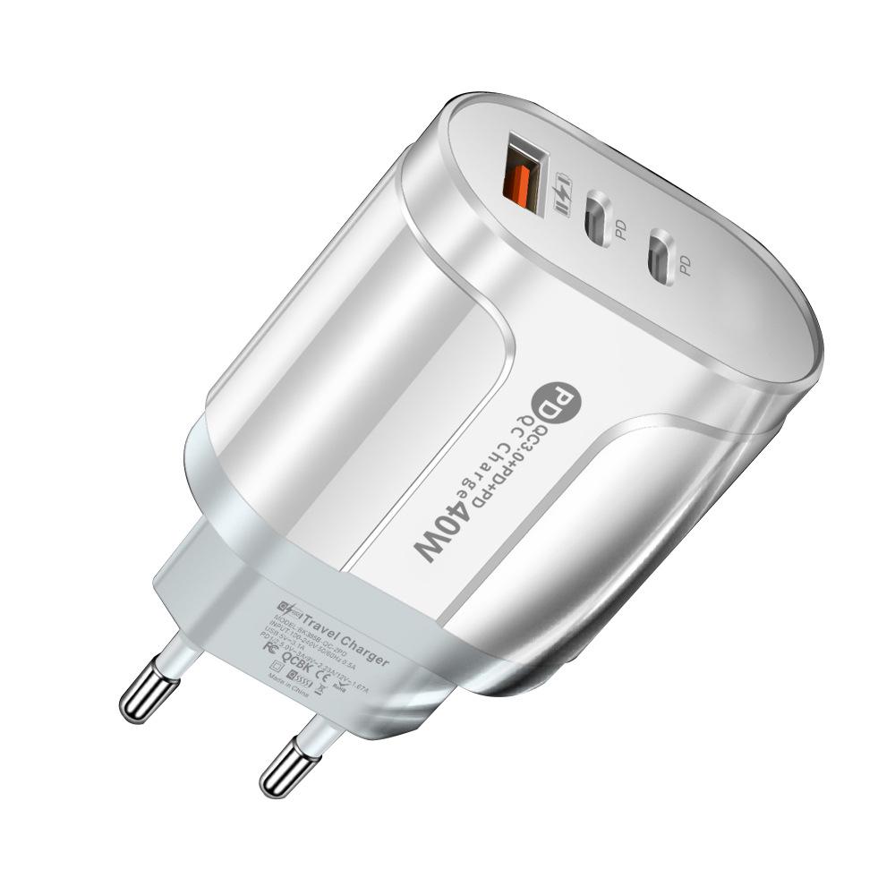 LED Travel Charger 2.4A USB + 2PD Type-C, EU/US Spec with Indicator Lights