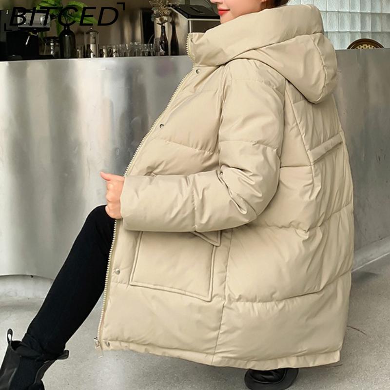 BITCED Women's Mid-Length Winter Waist-Defining Thickened Cotton Coat, Padded Jacket