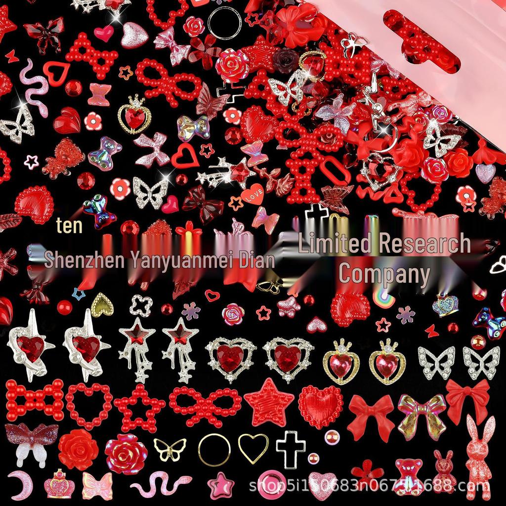 650PCS Mixed Nail Art Kit: Bows, Chrome Hearts, Pearls, Rivets, and Fairy Style Colors.
