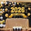 Happy New Years Eve Supplies 2026 - Black and Gold Large New Years Backdrop 2026, New Year Eve Banner Party Decorations 2026 Party Decor for Adults