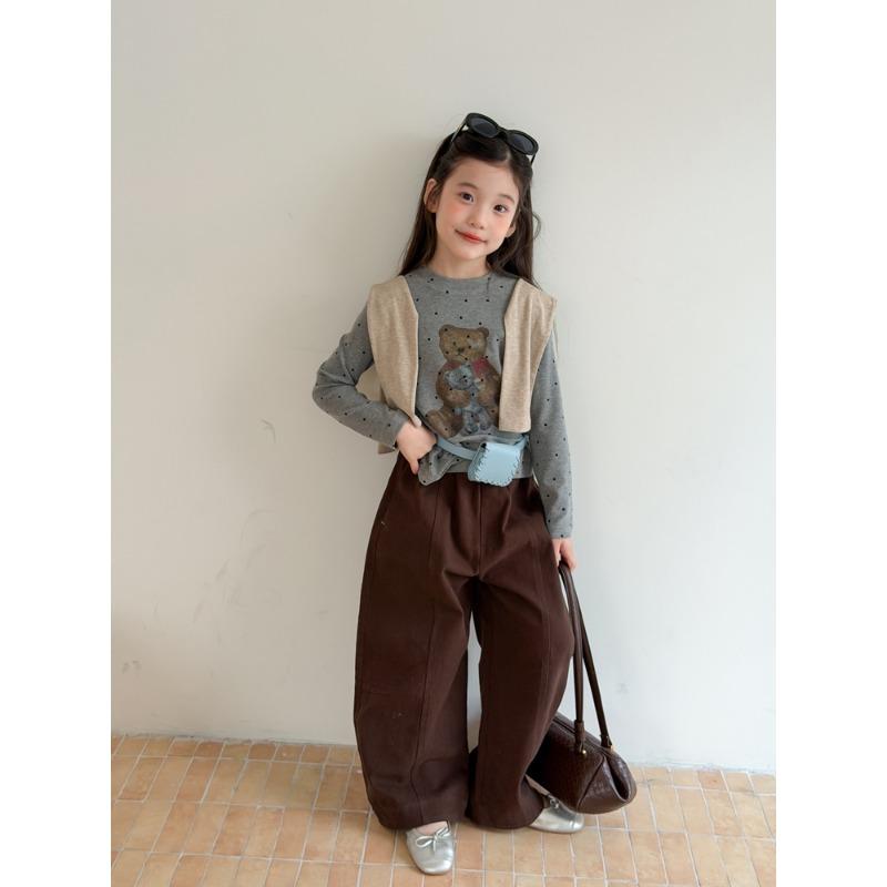Big Kids Girls Cute Cartoon Bear Polka Dot Long Sleeve Elastic Bottoming T Shirt