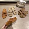 Fashion 2025 New Summer Slippers Split Leather Shoes Retro Flats Slip-on Sandals Beach Slides Leisure Walking Shoes Zapatos Para Mujer