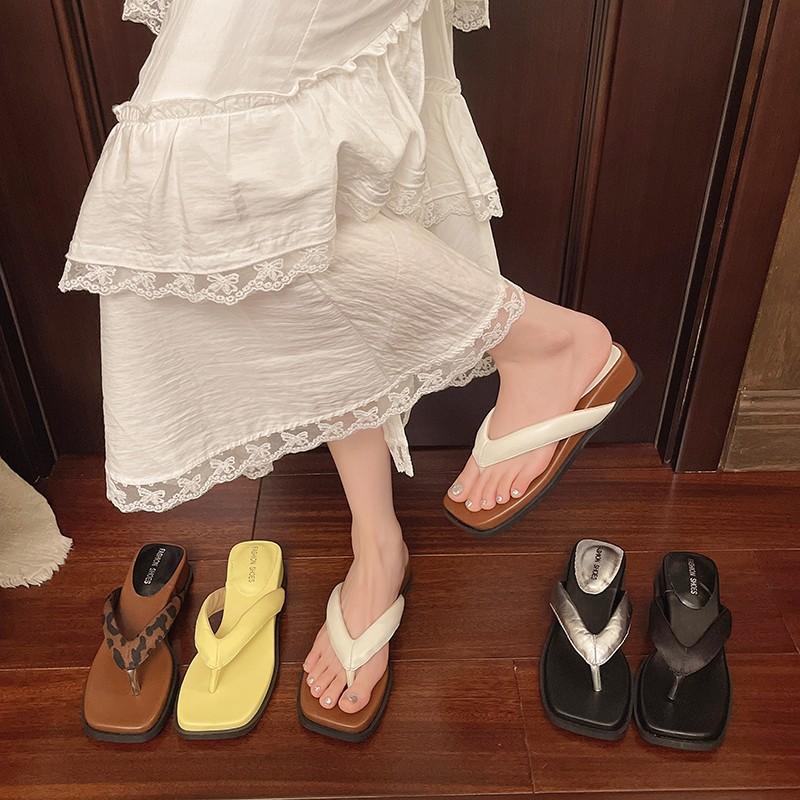 Fashion Slope Heel Flip-flops Slippers Women's Shoes Outer Wear Summer Seaside Silver Sandals Beach Shoes Niche Sandals