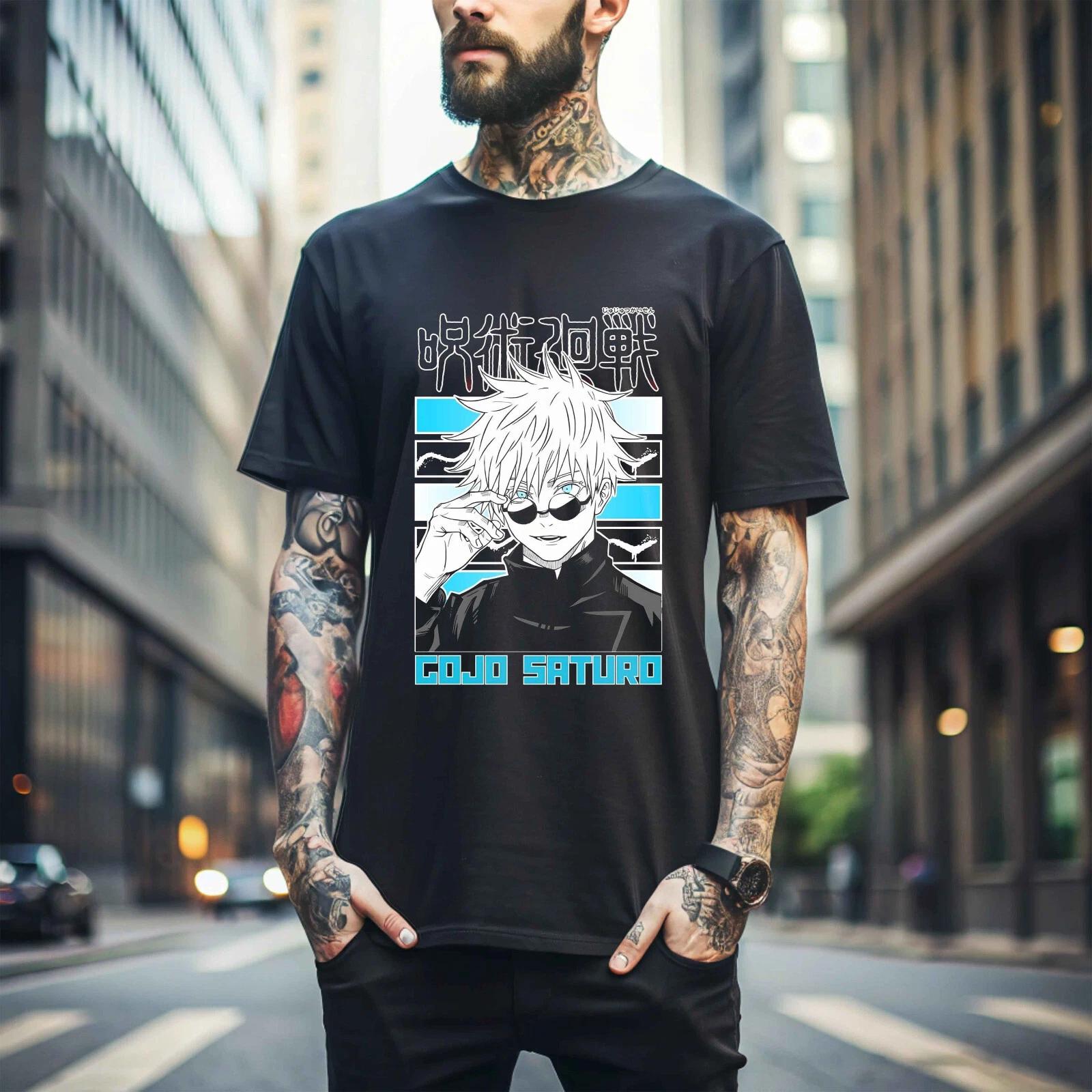 

100% cotton TOPS UNISEX TEES MENS WOMENS Gojo Satoru Jujutsu Kaisen T-Shirt Mahito Horror Anime Funny Gift Shirt 388 M чёрный