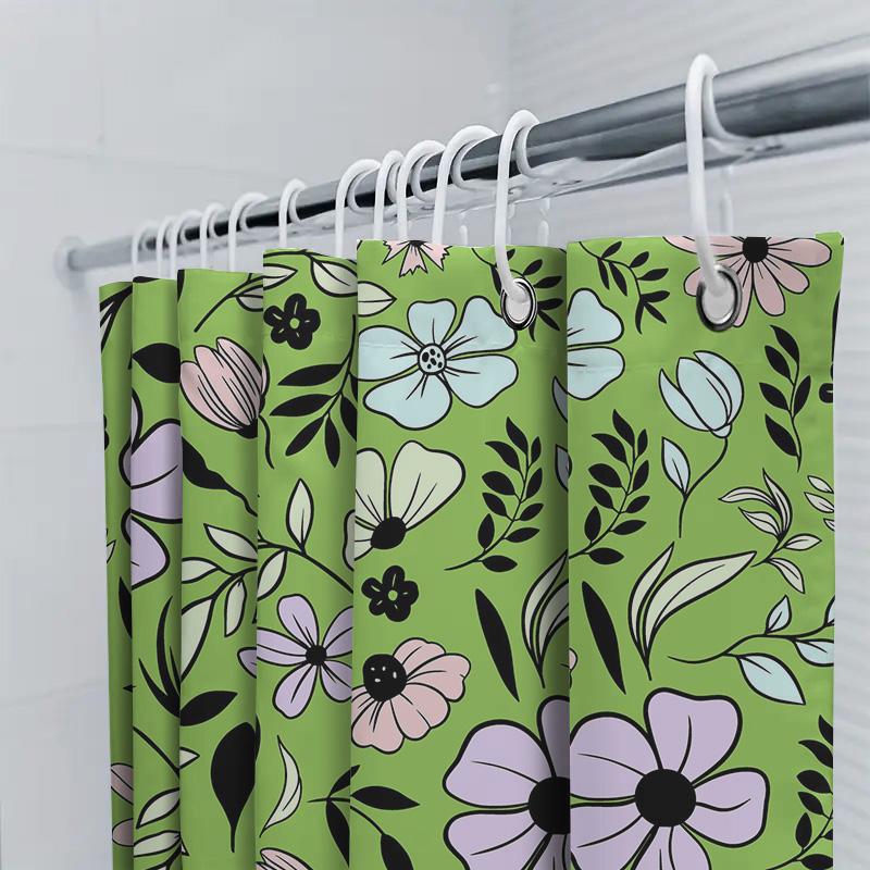 Bright Floral Shower Curtain Green Boho Decor Modern Bathroom Accents