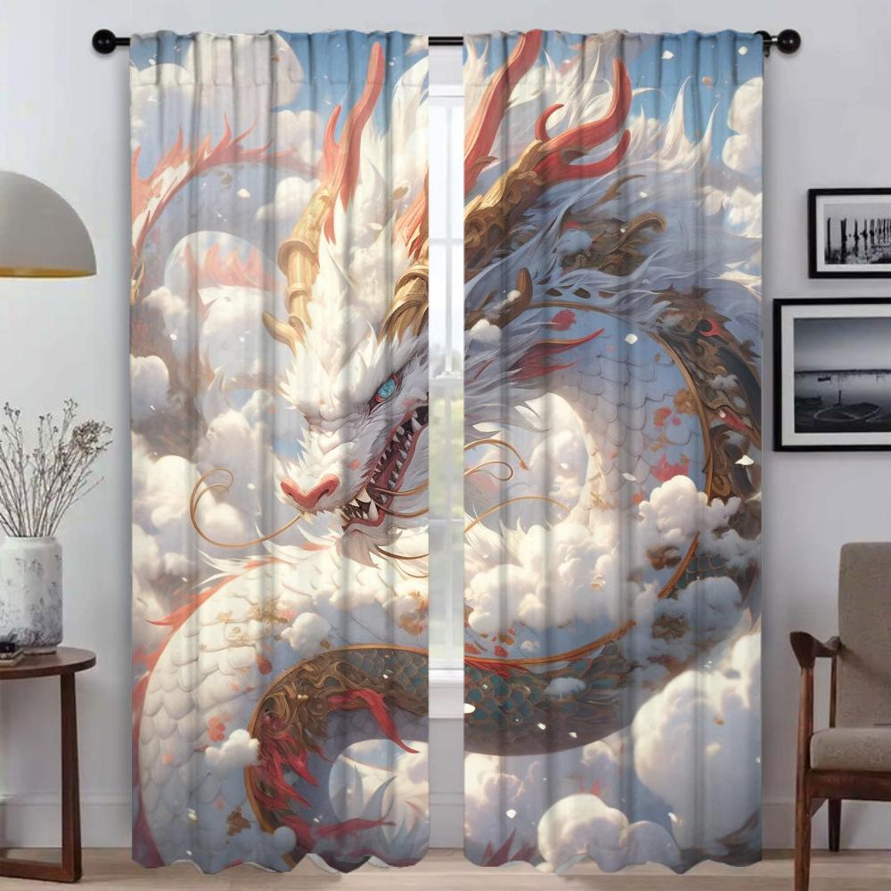 The Sky Guardian Dragon Kitchen Curtains for Living Room Curtain Halloween Decoration Tulle for Bedroom Partition Shades Elegant