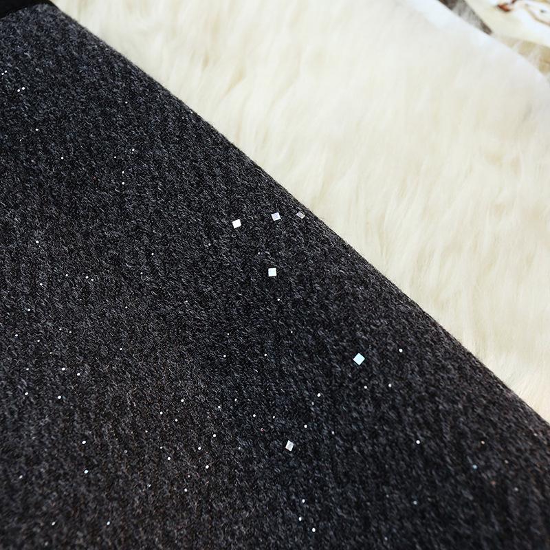 Gonna a Linea ad A con Paillettes in Misto Lana Taglie Forti, Vita Alta, Anti-Esposizione, che Segue le Curve, per Primavera/Autunno