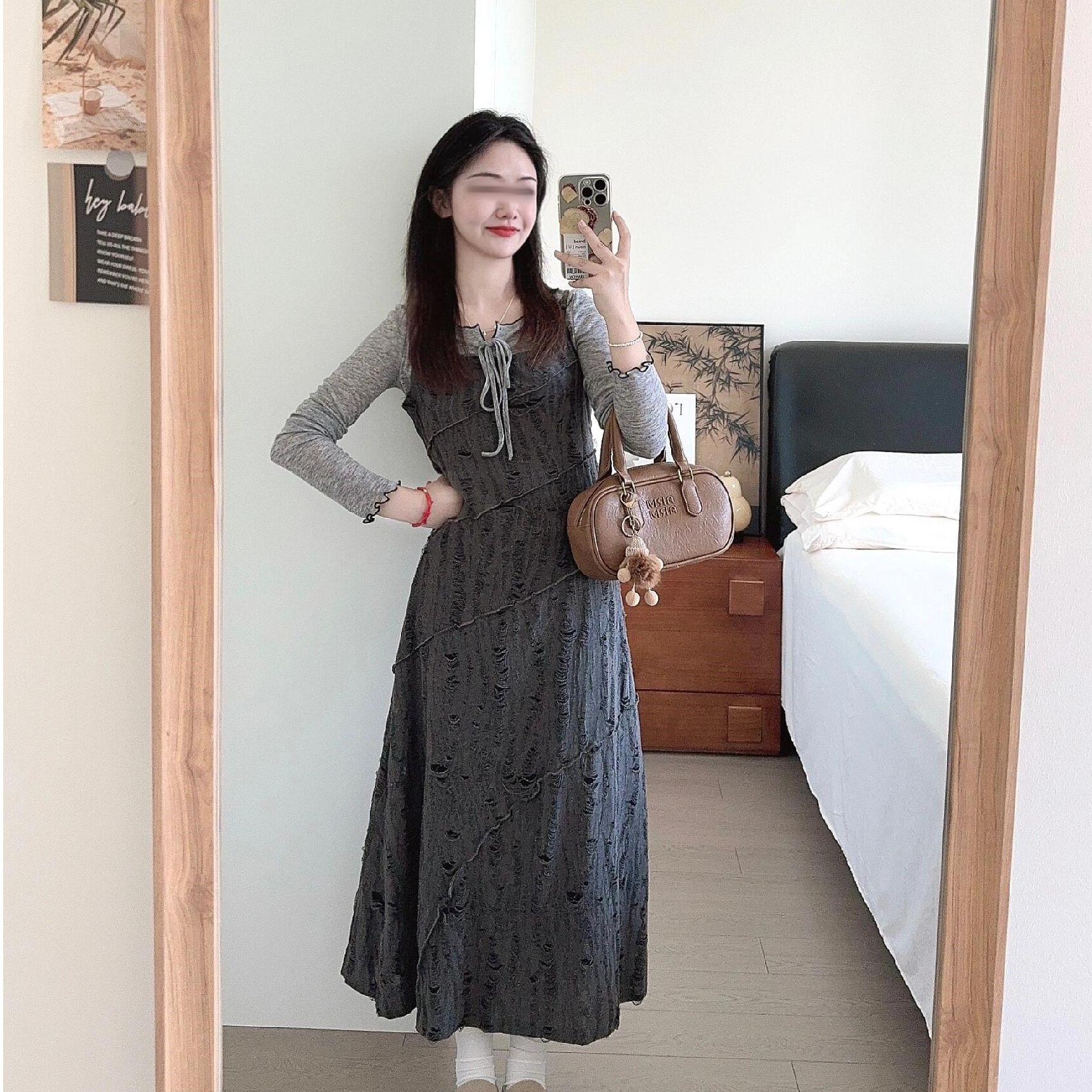 

Vintage French Spaghetti Strap Dress & Long Sleeve Top Set for Women S