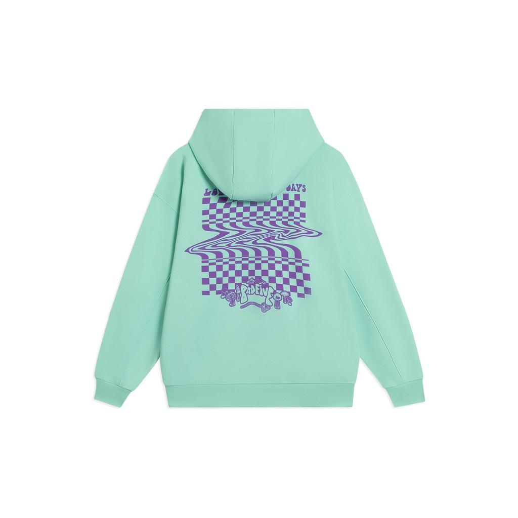 Li-Ning Badfive Subseries Checkered Letter Print Long Sleeve Hoodie Women Hoodie Ice-Green AWDS646-3