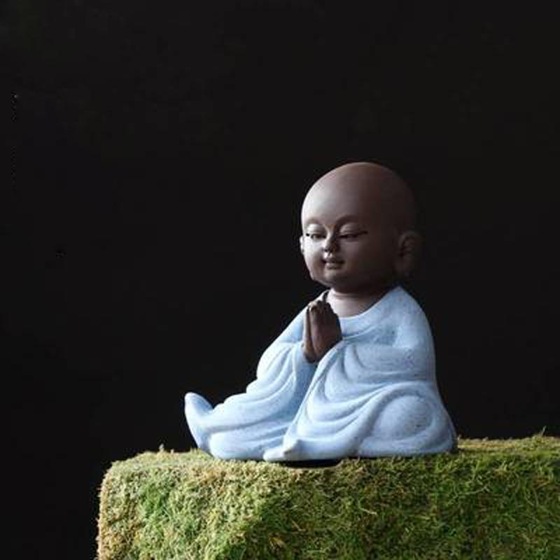 Creative Zen Purple Clay Buddha Statues, Ceramic Little Monk Ornament, Kung Fu Puer Tea Pet, Teaware, Office, Desktop Crafts