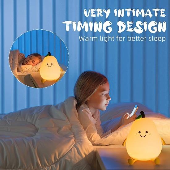 Rechargeable Silicone Pear Night Lamp, Touch Control Color-Changing LED Light with 7 Colors, , Ideal Baby Gift (Warm White)