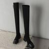 New women's elastic boots women's comfortable sleeve rubber sole middle heel square head suede over knee boots autumn and winter large size boots