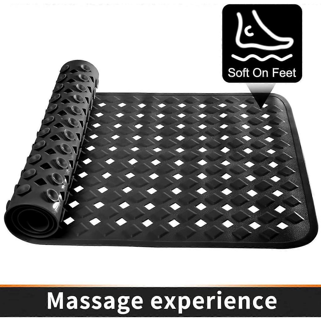 Bath Mat Non Slip, Shower Mat with Drain Holes Suction Cups, Machine Washable, BPA, Latex, Phthalate Free, 70 x 40 cm,Clear Black