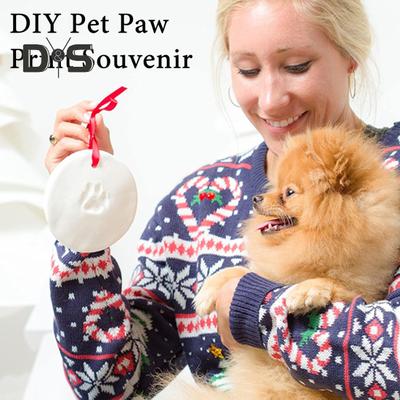 2 Pcs Dog/Cat Paw Print Kit DIY Pet Paw Print Hanging Ornament with Customization Tools And Display Stand Clay Pawprint Keepsake Kit