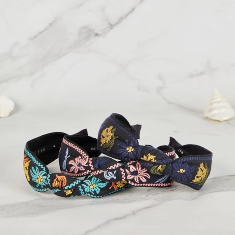 MAIA Floral Jacquard Hairband - Knot Blue