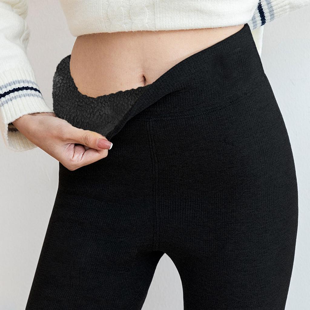 Frauen Hohe Taille Casual Hosen Einfarbig Fleece Thermo-Leggings Winter Lange Fleece Hose Plüsch Laufen
