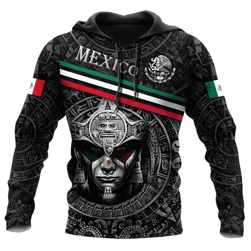Mexico Aztec Hoodie 3D Printed Vintage Mexican Totem Sweatshirt Men Clothes Long Sleeves Outdoor Sports Pullover Hoodies Coat