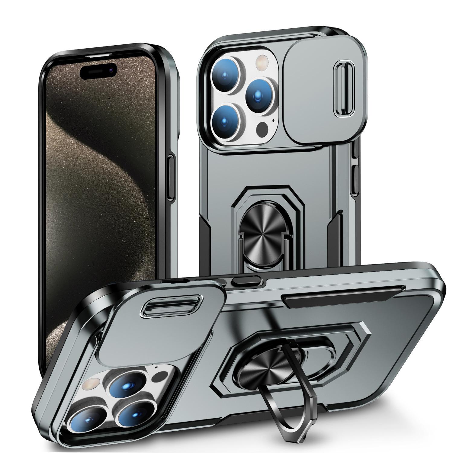 

For Apple 16 Phone Case Push Window Creative Integrated Ring Holder for IPhone 17pm All Inclusive Protective Case For iPhone XR