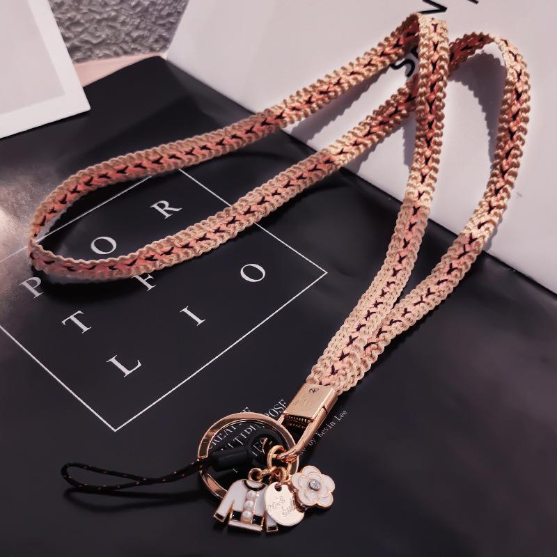 Mobile phone lanyard neck pendant women's hand-woven long non-neck pendant sling keychain anti-lost rope