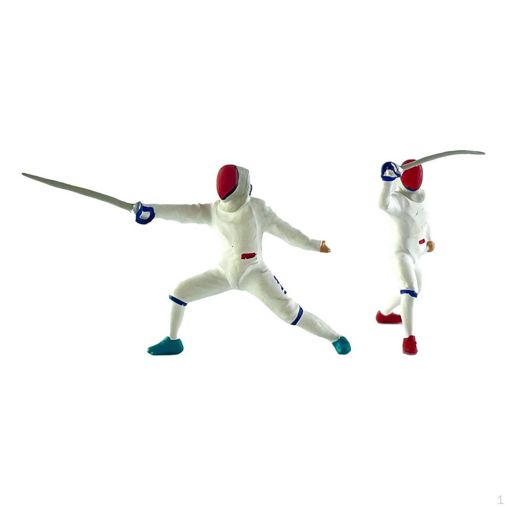 2 1/64 Maßstab Realistische Miniatur Fechter Figuren Szenenzubehör Handbemalte Harzdekoration