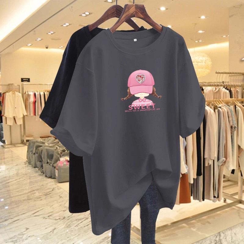 Women's Cartoon Short Sleeve T-shirt - 2026 Loose Fit, Plus Size, Mid-length Top, Trendy American Niche Design for Summer