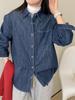 Spring 2026 New Arrival: Lazy Style Velvet-Lined Denim Lapel Shirt with Long Sleeves - Versatile and Casual.