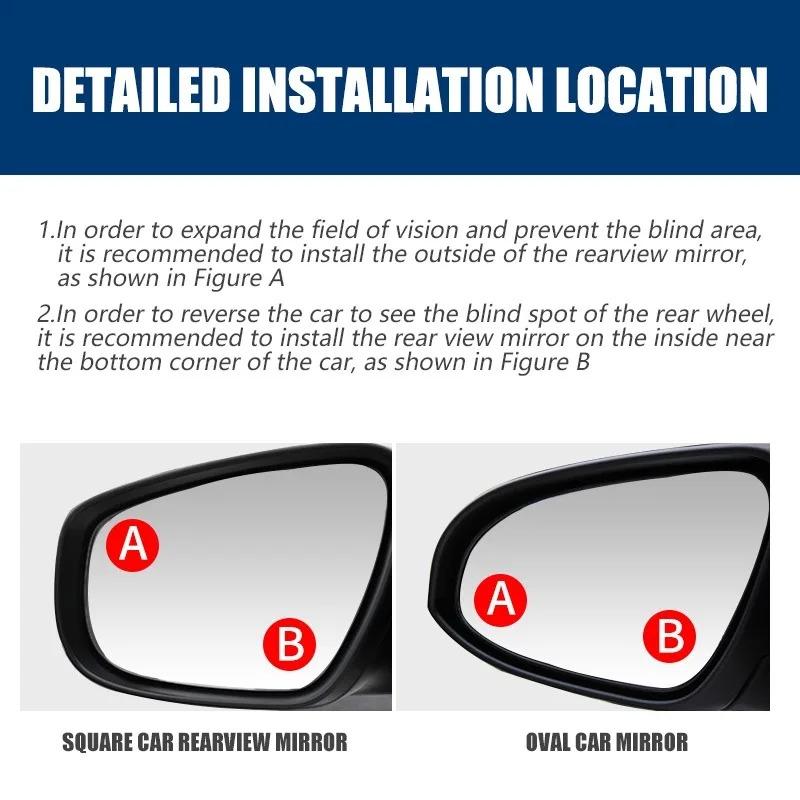 Frameless Car Round Blind Spot Mirrors 360° Adjustable Convex Rearview Mirrors for Eliminating Blind Spots Parking Assistance