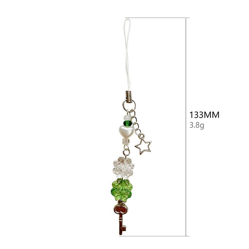 Süßer vierblättriger Kleeblatt-Handyanhänger mit Perlen für Frauen und Mädchen, süßer, exquisiter Schlüsselanhänger, modisches Handy-Lanyard-Geschenk